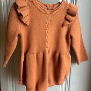 Toddler 18/24M Ruffle Shoulder 100% Cotton Knit Bubble Romper - Burnt Orange